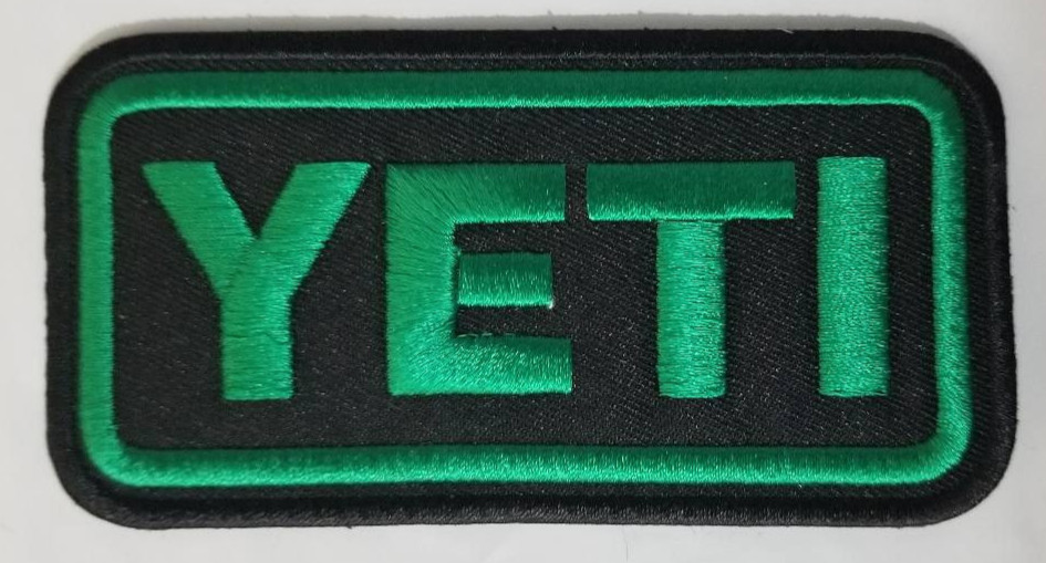 YETI green embroidered patch approx 2X3.75" iron or sew
