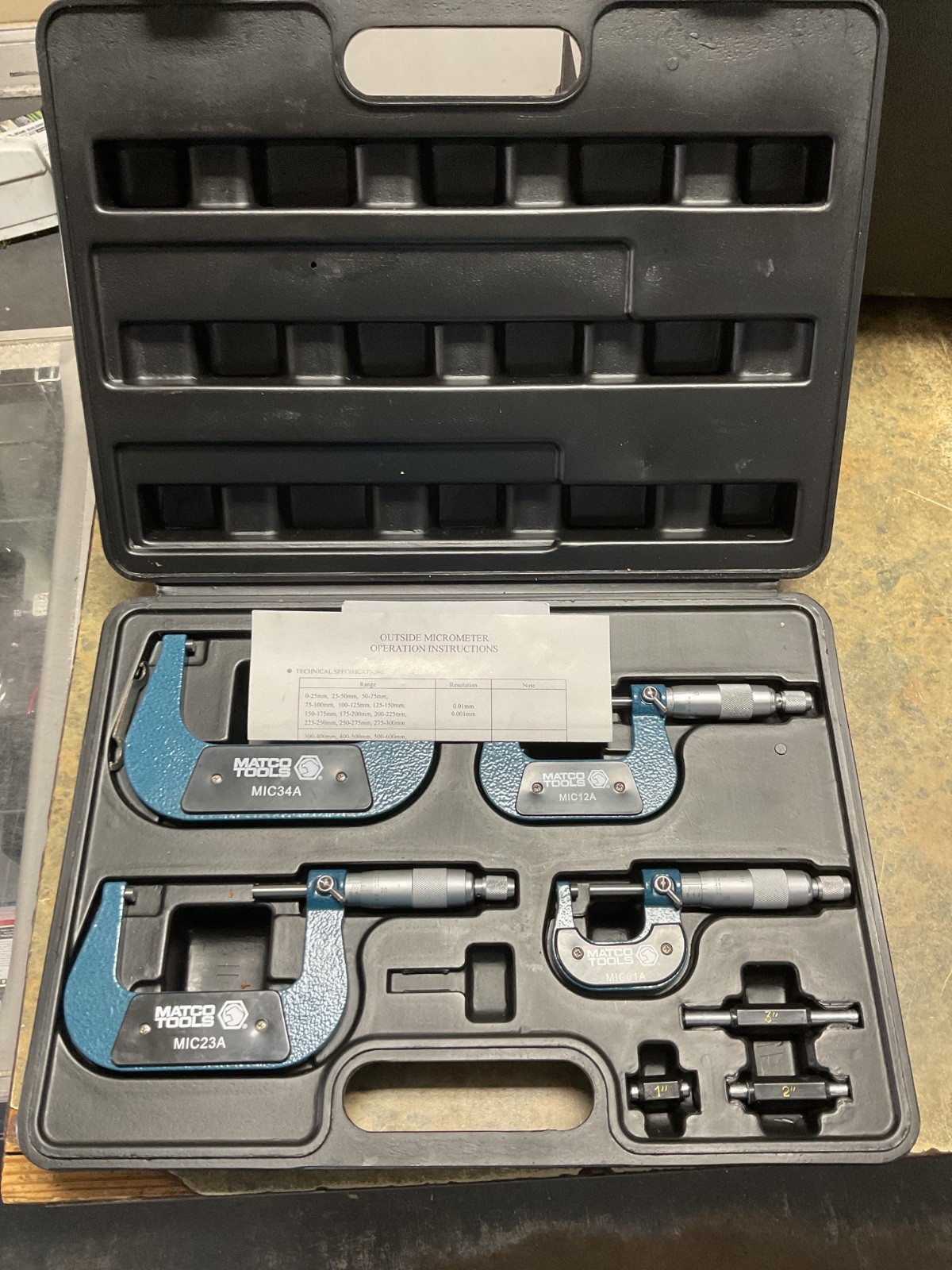 MATCO 4pc Micrometer Set MIC34A MIC23A MIC12A MIC01A Complete Used Very Nice
