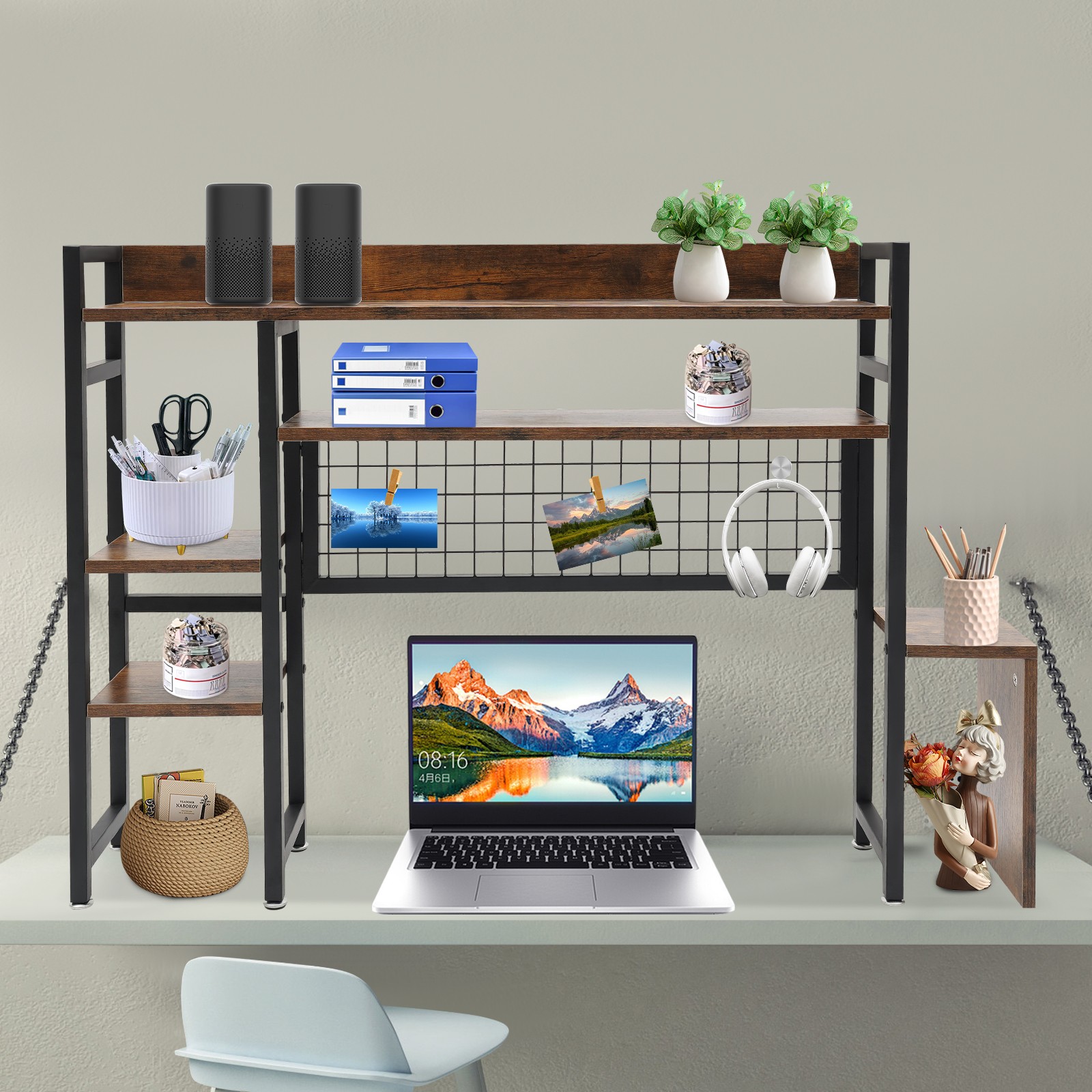 Rustic Desktop Bookshelf Multipurpose Countertop Display Shelf for Office Home