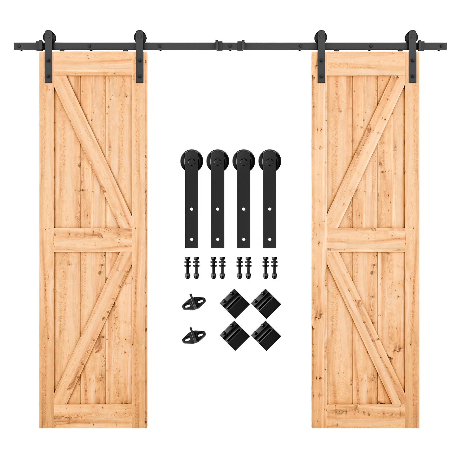 SMARTSTANDARD 8.2 FT Double Barn Door Hardware Kit - Heavy Feet, Black