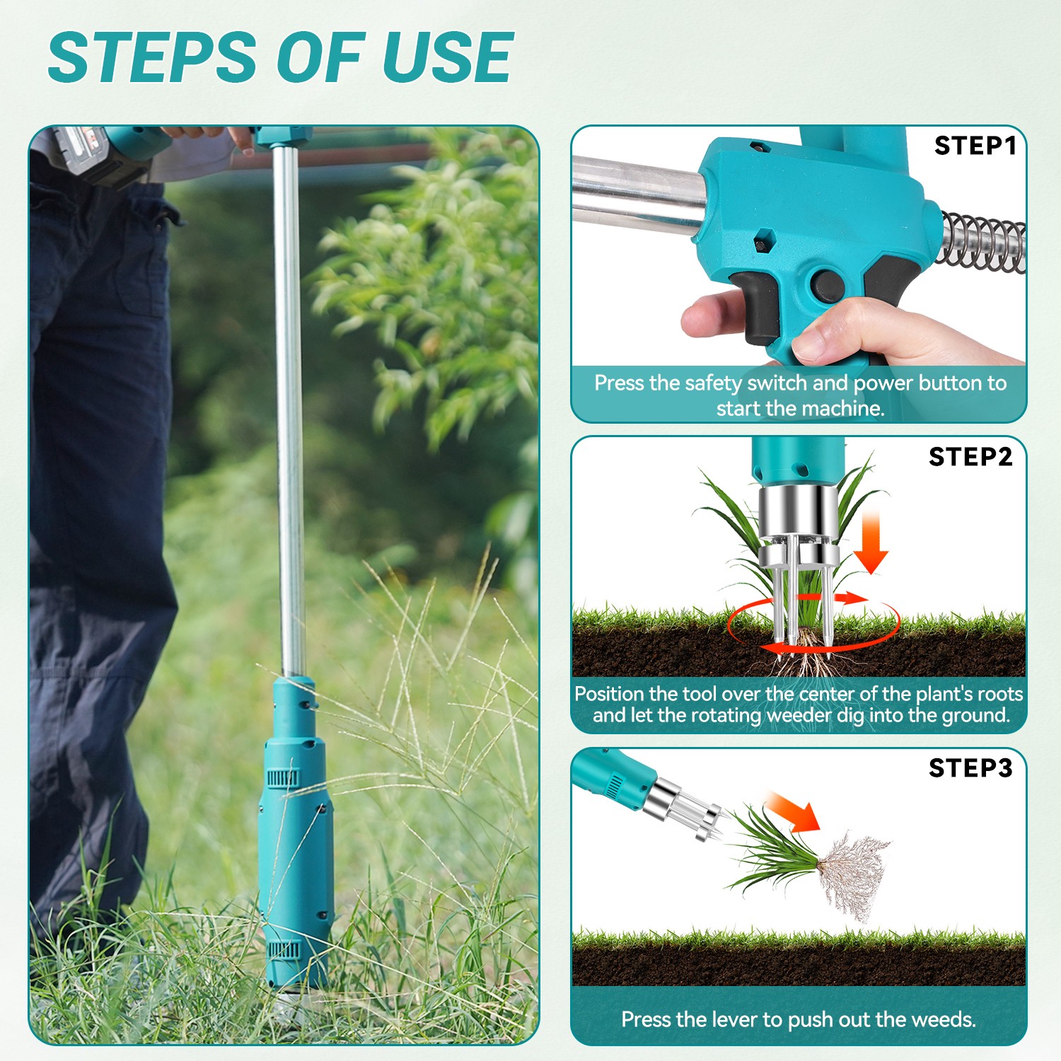 Battery Powered Cordless Weed Puller Tool Electric StandUp Weed Puller Tool