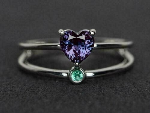 Lab-Created 3.10 Ct Heart Cut Alexandrite Engagement Ring 925 Sterling Silver