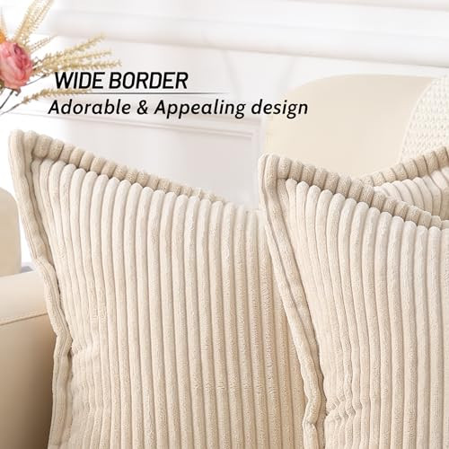 Corduroy Pillow Covers 20x20 Inch Set of 2, Striped Decorative Square Spring