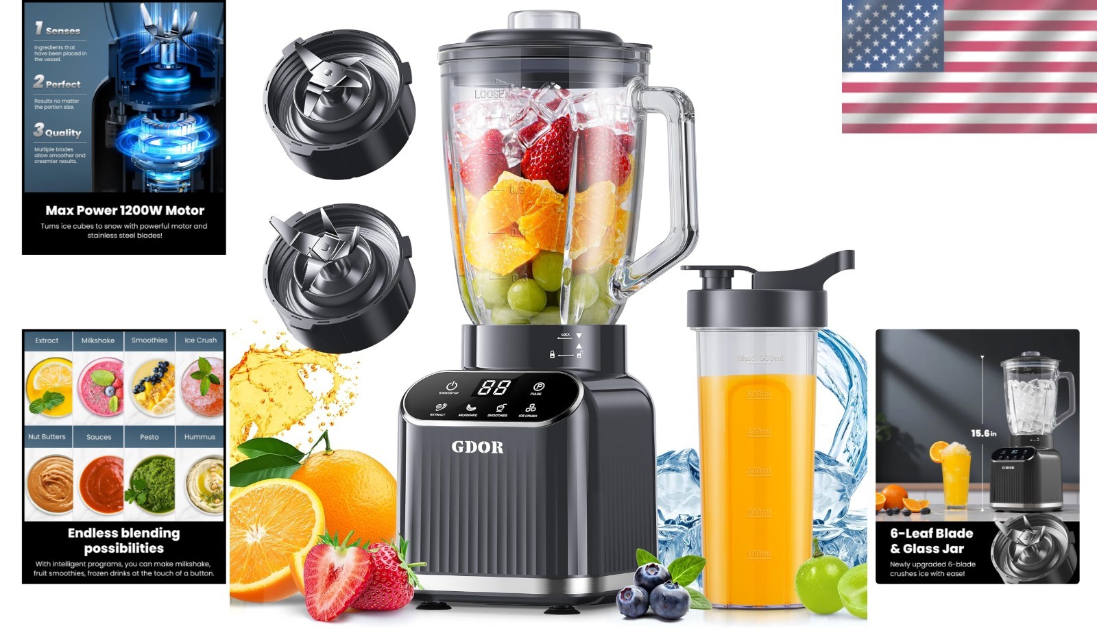 Versatile 5-Function Blender: 1200W Powerful Performance & Self-Cleaning Feature