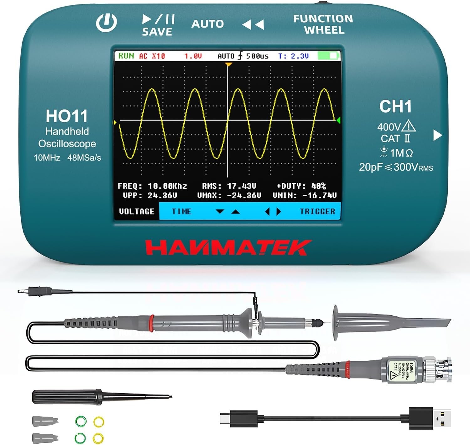 Handheld Digital Oscilloscope 10MHz Bandwidth 48MSa/s High-Precision Sampling