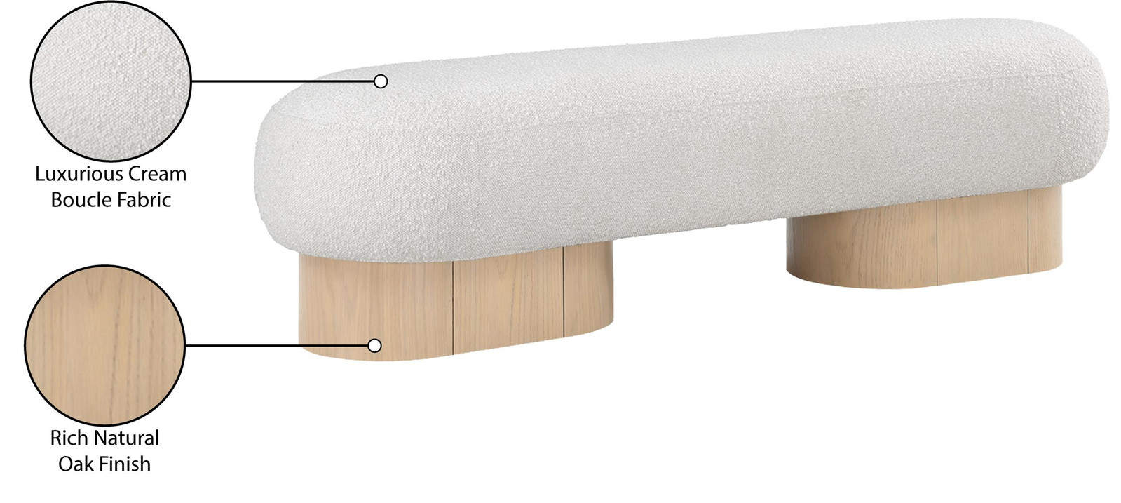Meridian Furniture Robertson Cream Boucle Fabric Bench