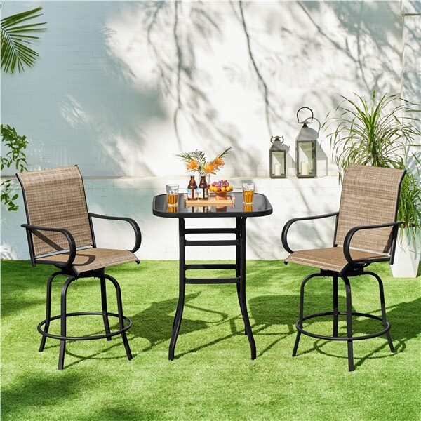 2Pcs Outdoor Bar Stools Patio Swivel Texteline Bistro Chairs with High Back