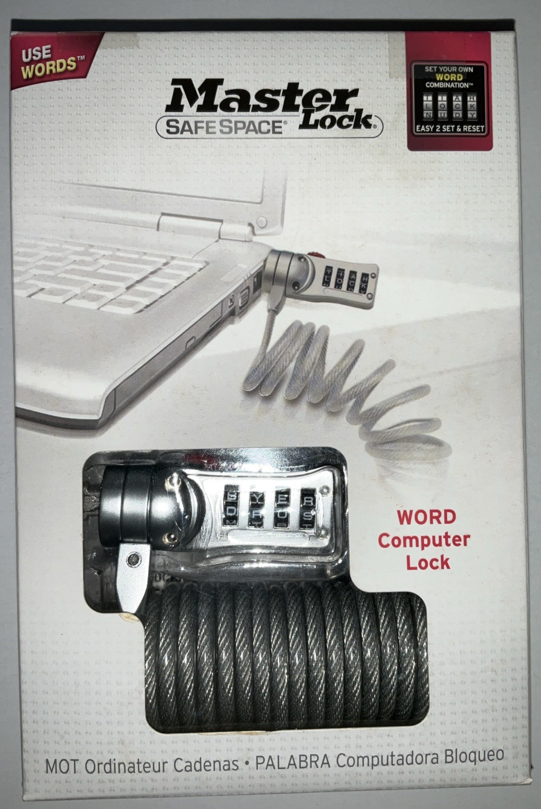 NEW Master Lock Safe Space WORD Computer Lock For PC, Laptop, Monitor, Etc