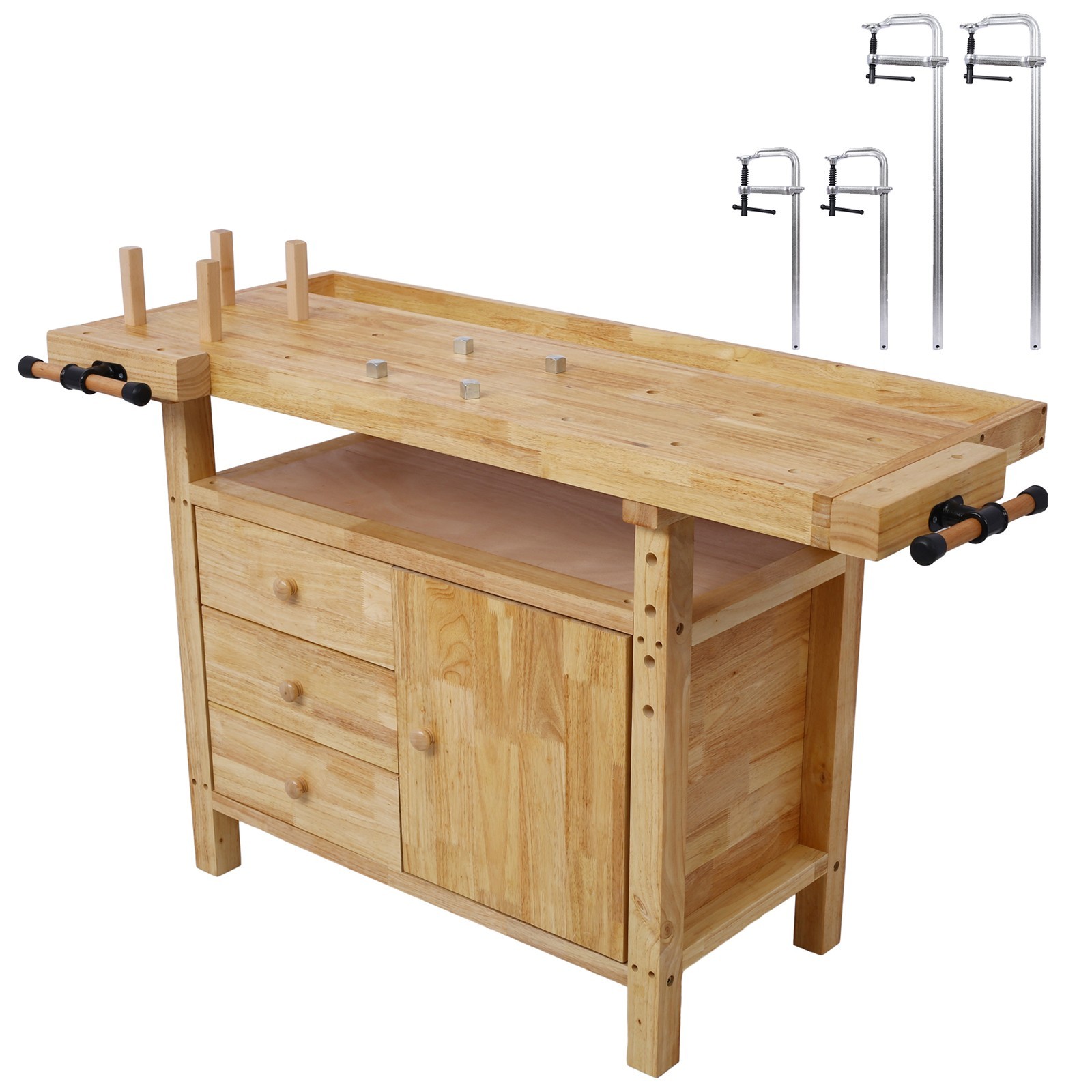 Wood Workbench with 8 Bar Clamps- 12" & 24" Set for Garage & Home
