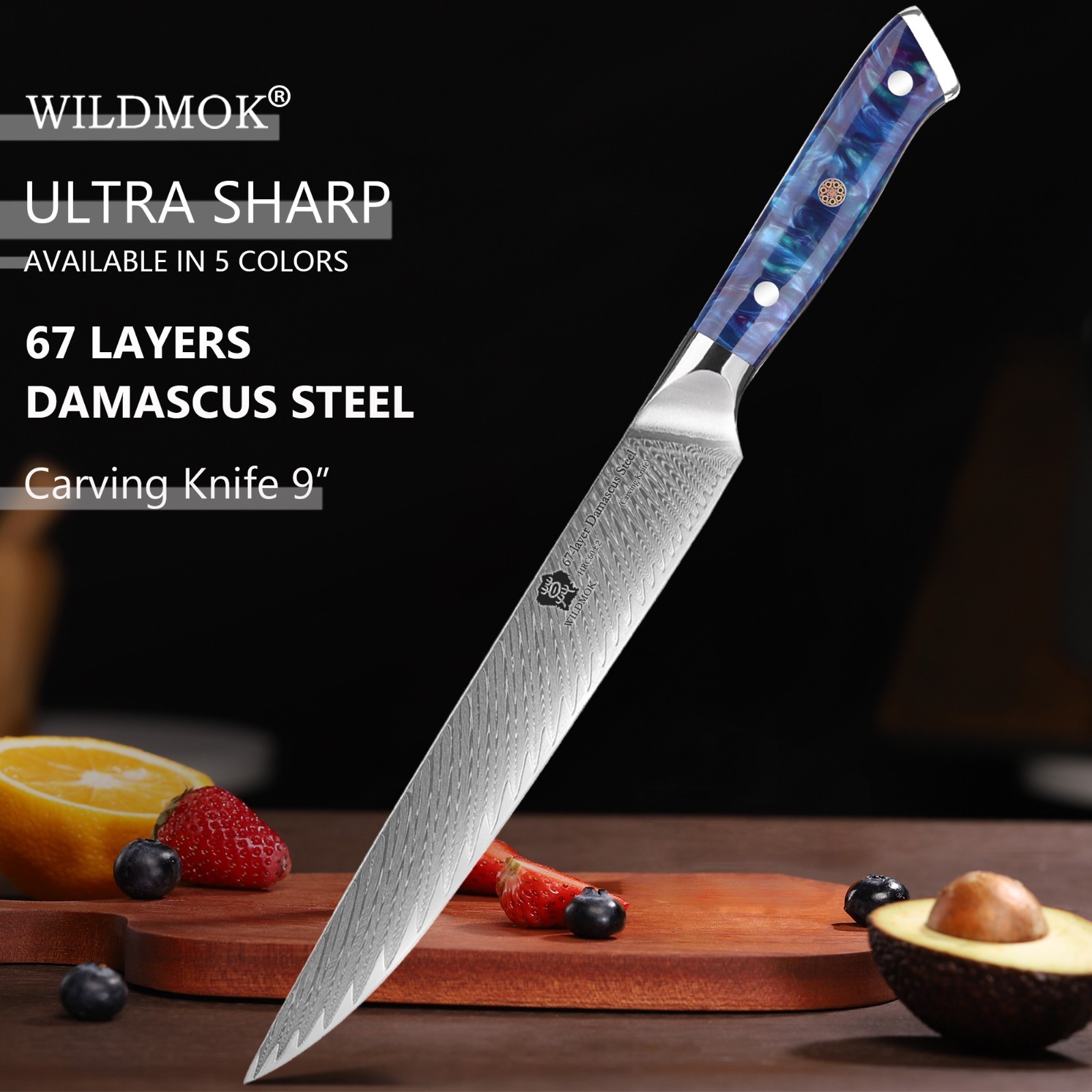 WILDMOK High Carbon  Damascus VG10 Steel Chef's Carving Knife with Resin Handle