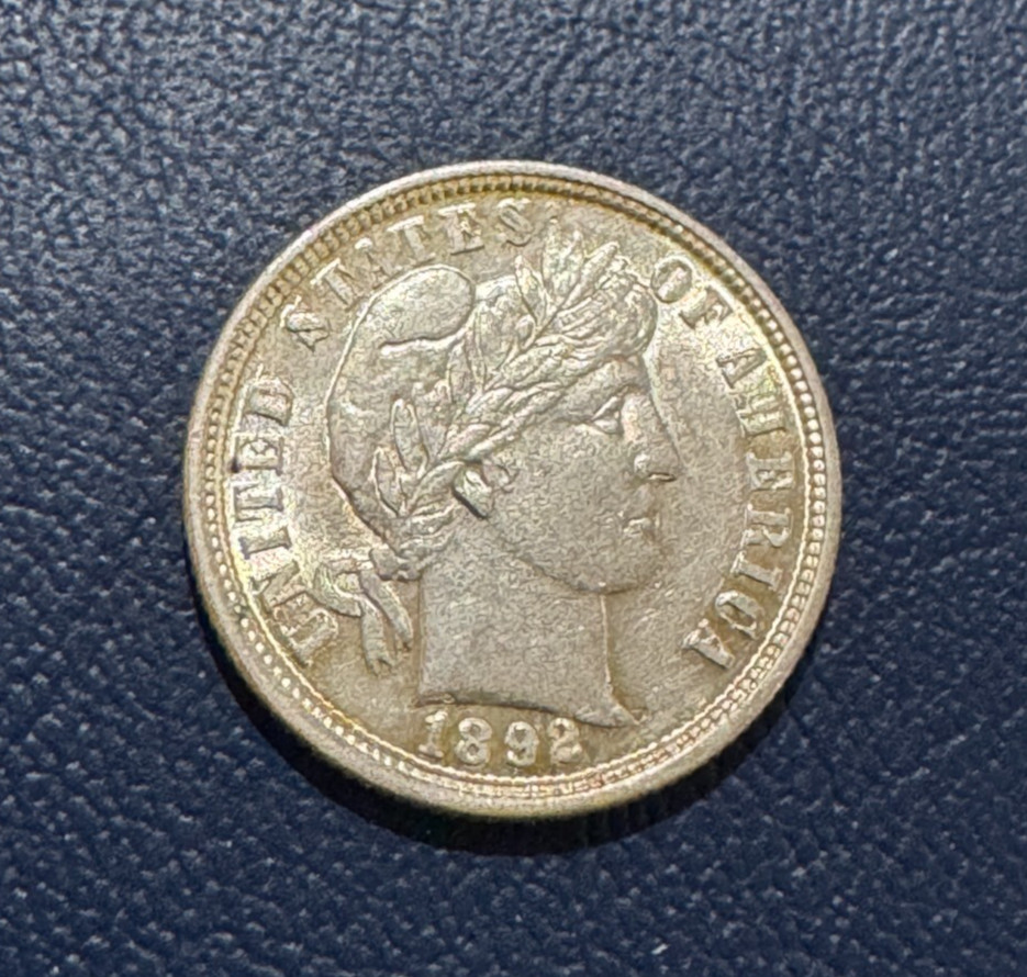 1892 Barber Silver Dime (First year) Toning Coin