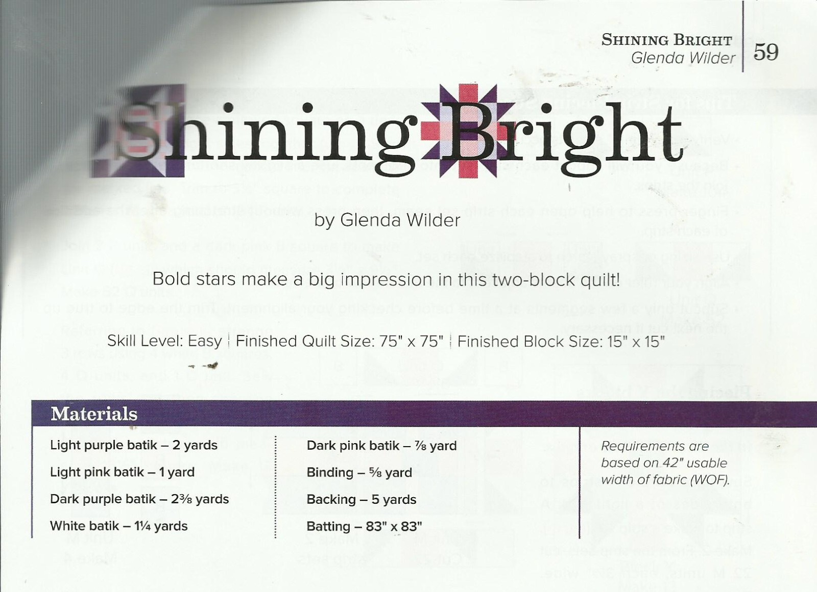 C0331 SHINING BRIGHT QUILT PATTERN/INSTRUCTIONS