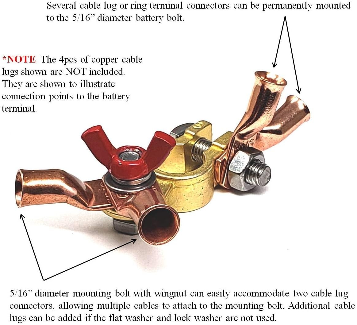 Corrosion Resistant Brass Battery Terminals | Top Post, 5/16" Mounting Pair