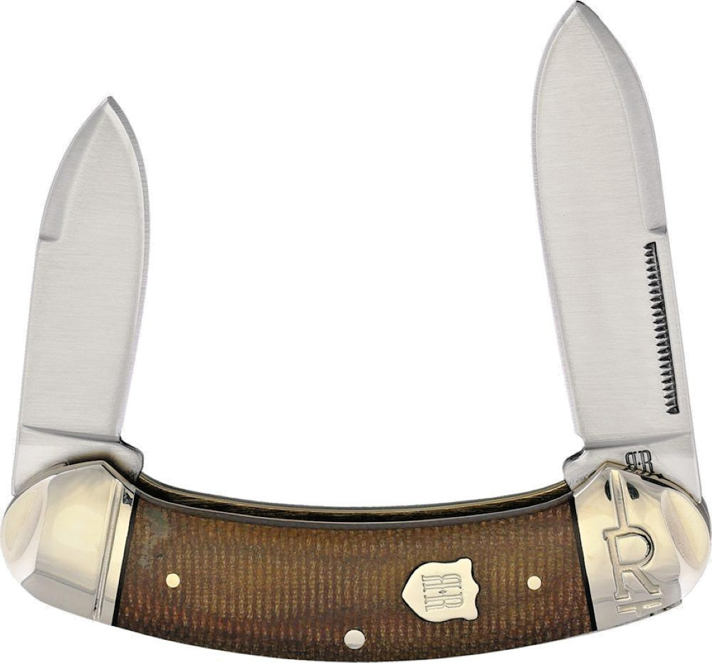 Brown Burlap Micarta Handle Bow Canoe Pocket Knife by Rough Rider - Tater Skin
