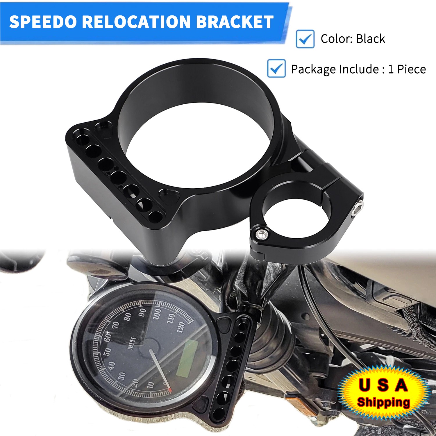 39mm 16" Left Side CNC Speedo Relocation Bracket For Harley Sportster 883 XL883