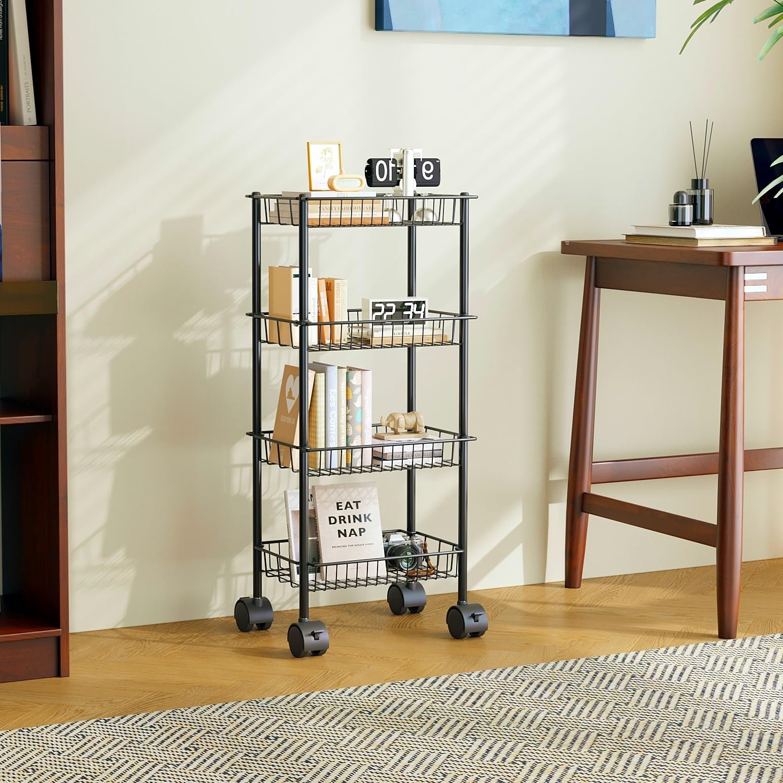 4Tier Metal Rolling Utility Cart Removable Baskets Storage Wheels Black