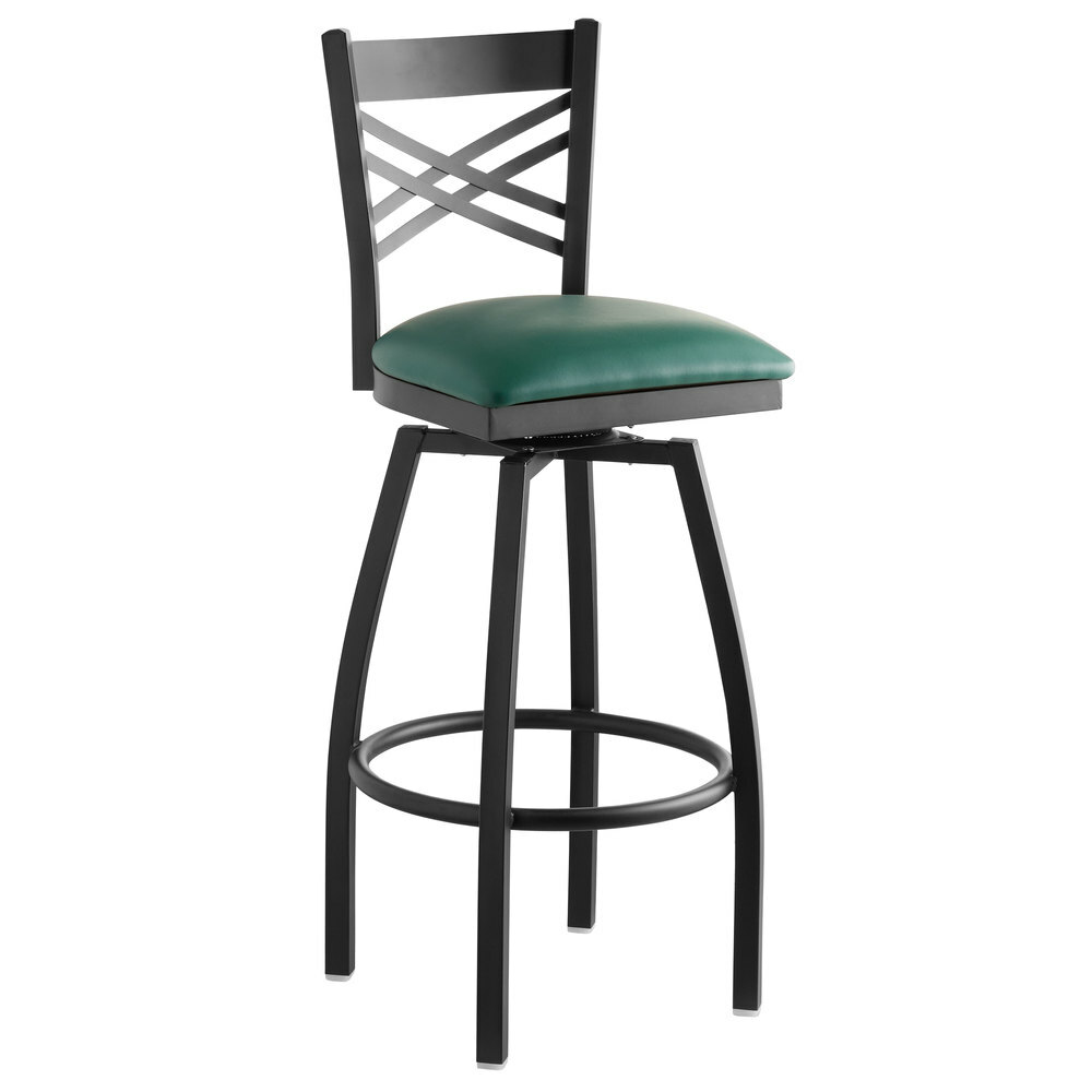 10 PACK Cross Back Swivel Metal Restaurant Barstool with Green Vinyl Seat