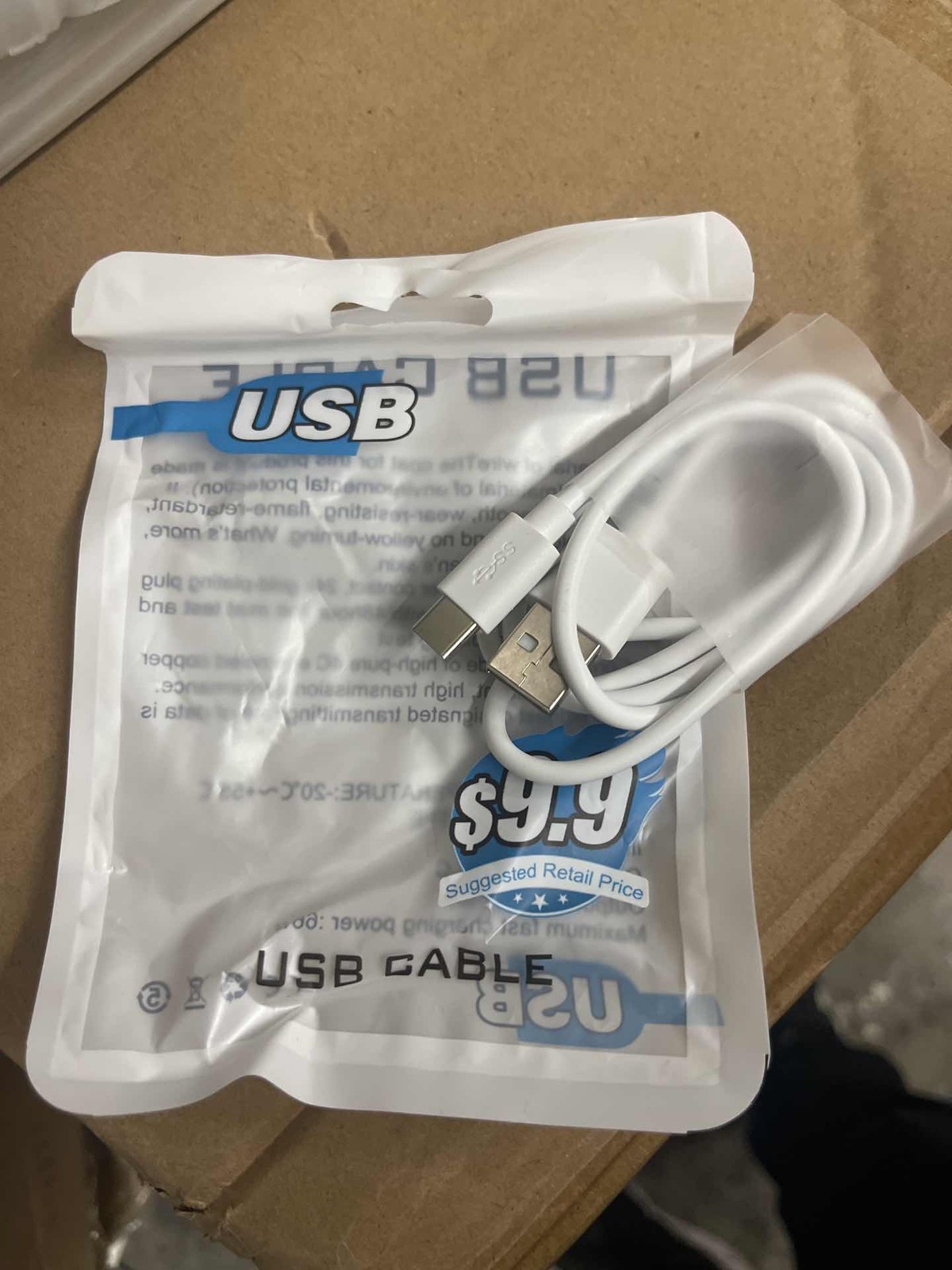 100Pcs USB-C to USB-A White Charging Data Cable Fast Charging Charger Cord Cable