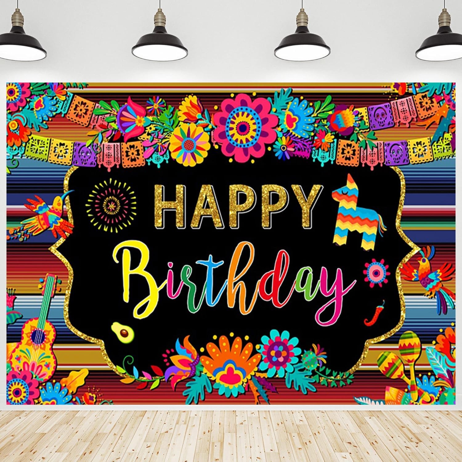 Mexican Fiesta Themed Birthday Backdrop Colorful Paper Floral Birthday Photog...