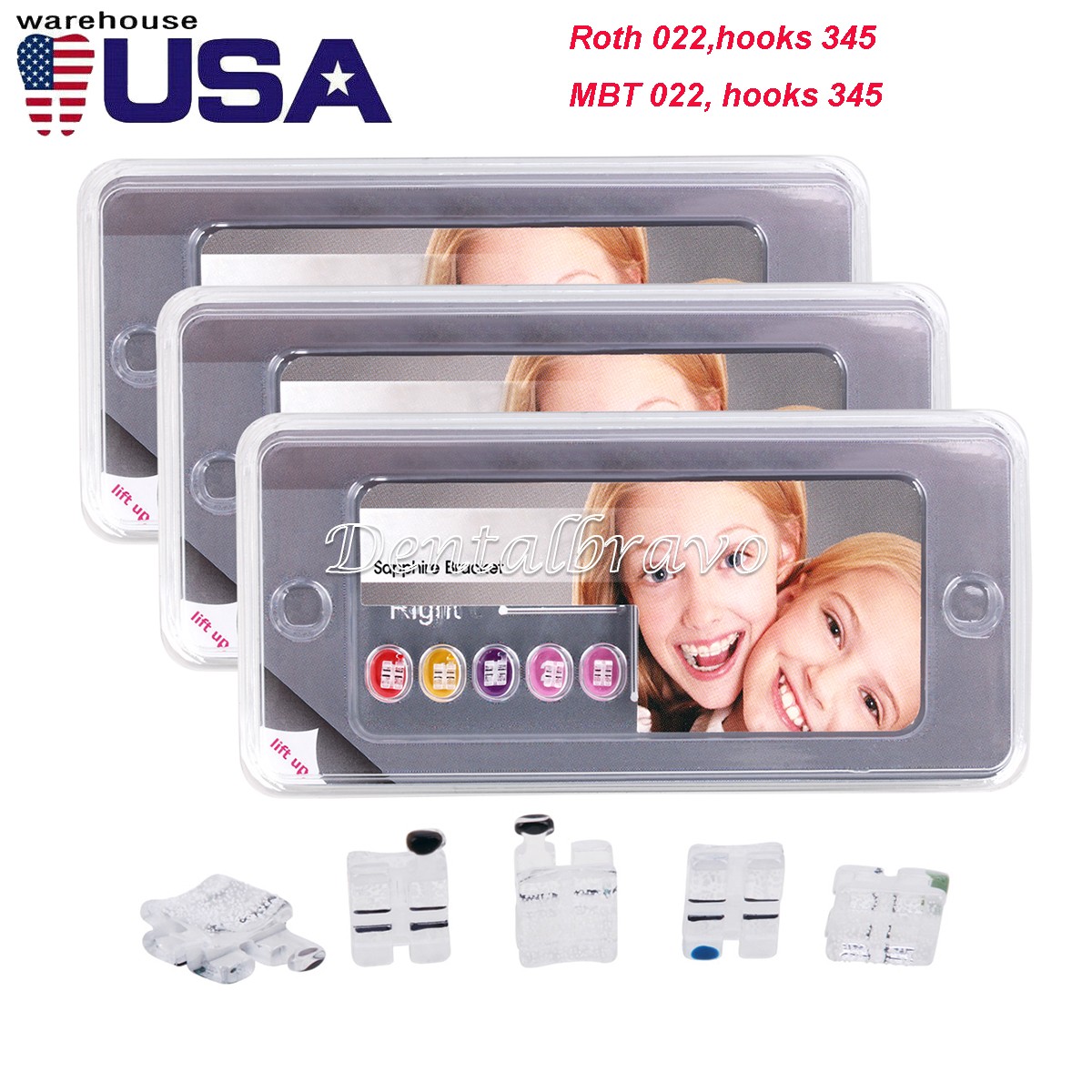 Dental Orthodontic Sapphire Ceramic Clear Brackets Brace MBT/ROTH 022 Hooks 345