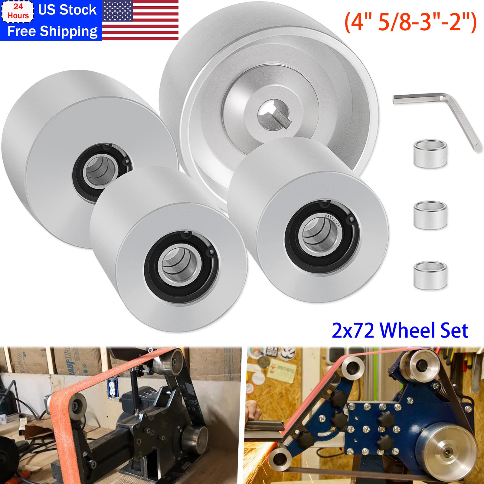 Belt Knife Grinder 2"x72" Wheel Set 5" Drive 5/8" Bore 3" Track 2" Idler