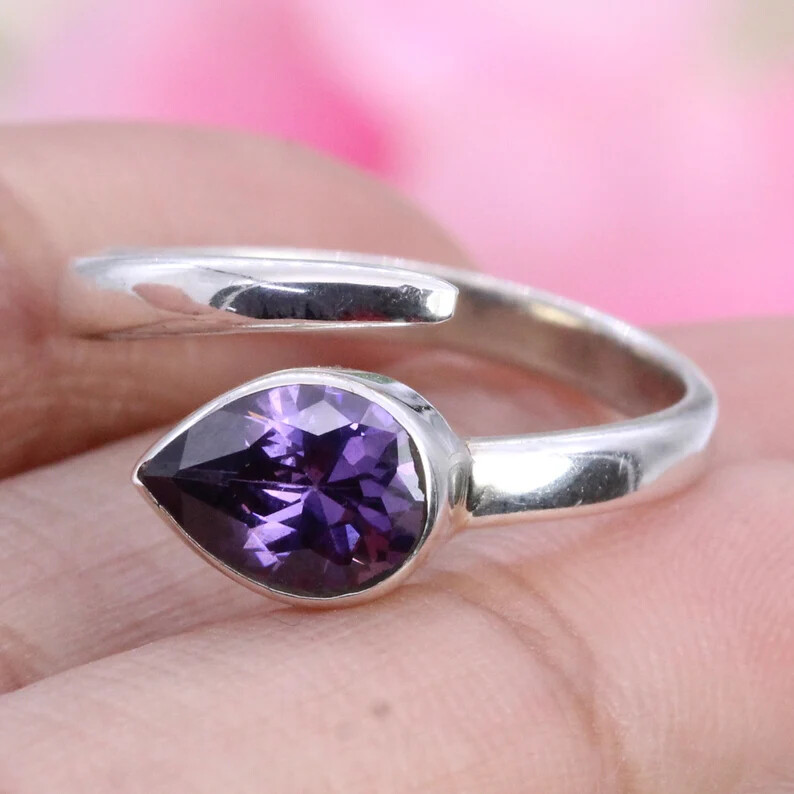 Amethyst Adjustable Ring Solid 925 Silver Handmade Jewelry Ring All Size SR439