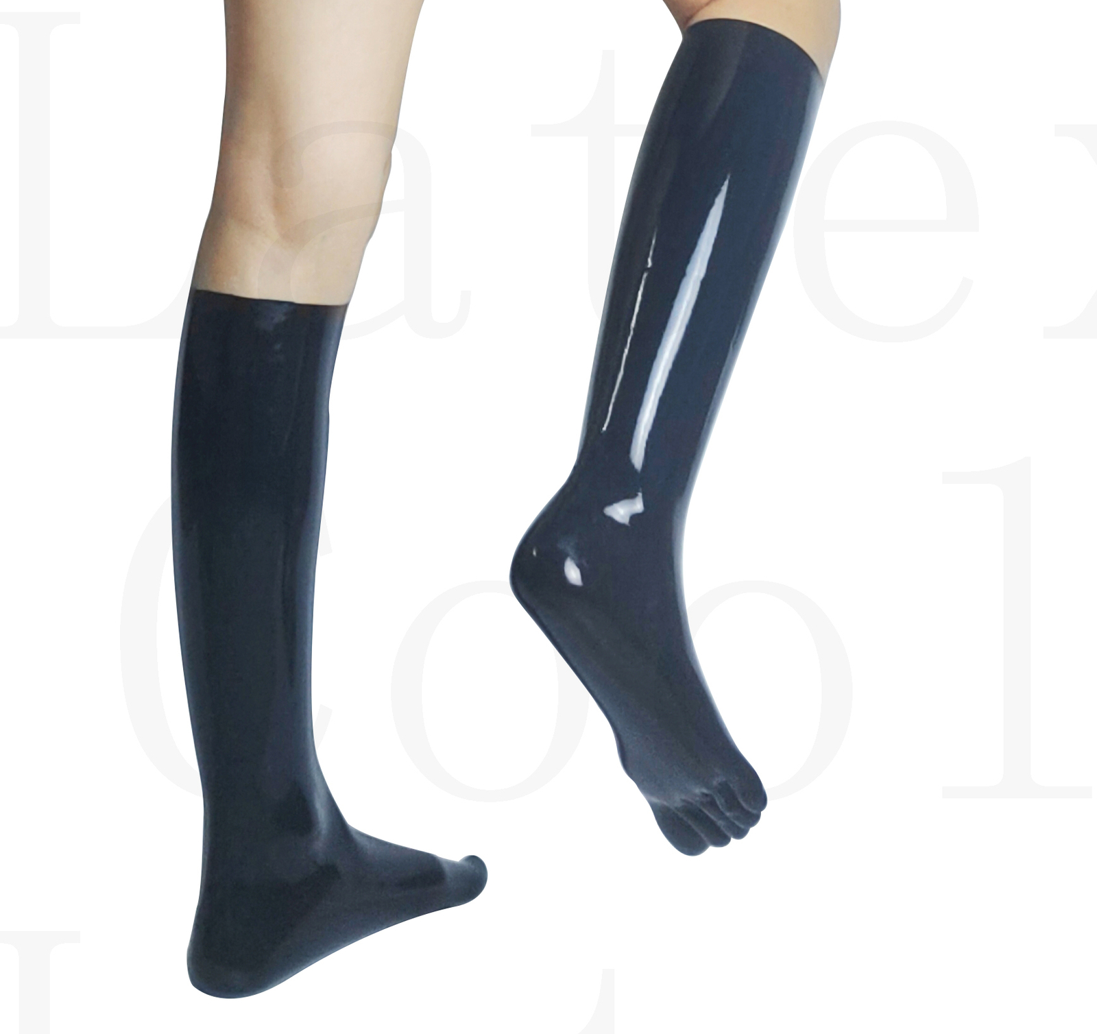 100% Rubber Black Mid-calf Socks Sporty Cosplay Toe Socks 0.4 Mm Size S-XXL