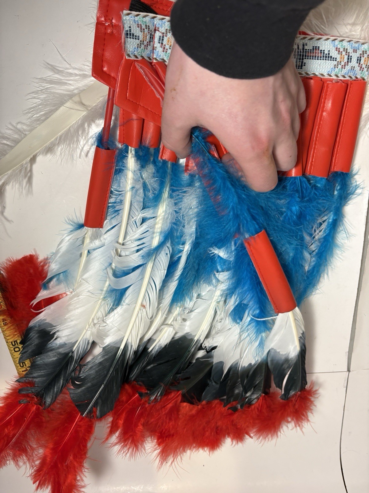 Blue and Red Feather Costume Headdress