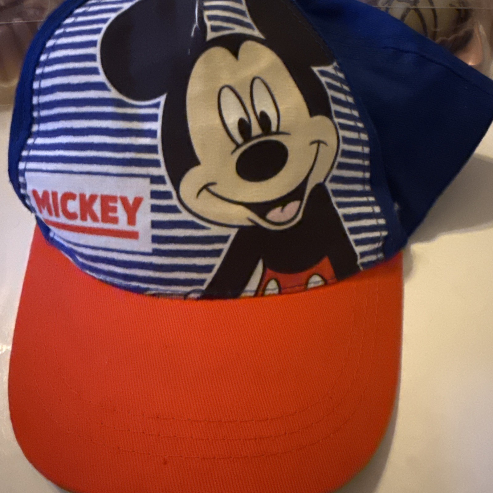 Disney Mickey Mouse Boys Blue Striped Baseball Trucker Hat Adjustable