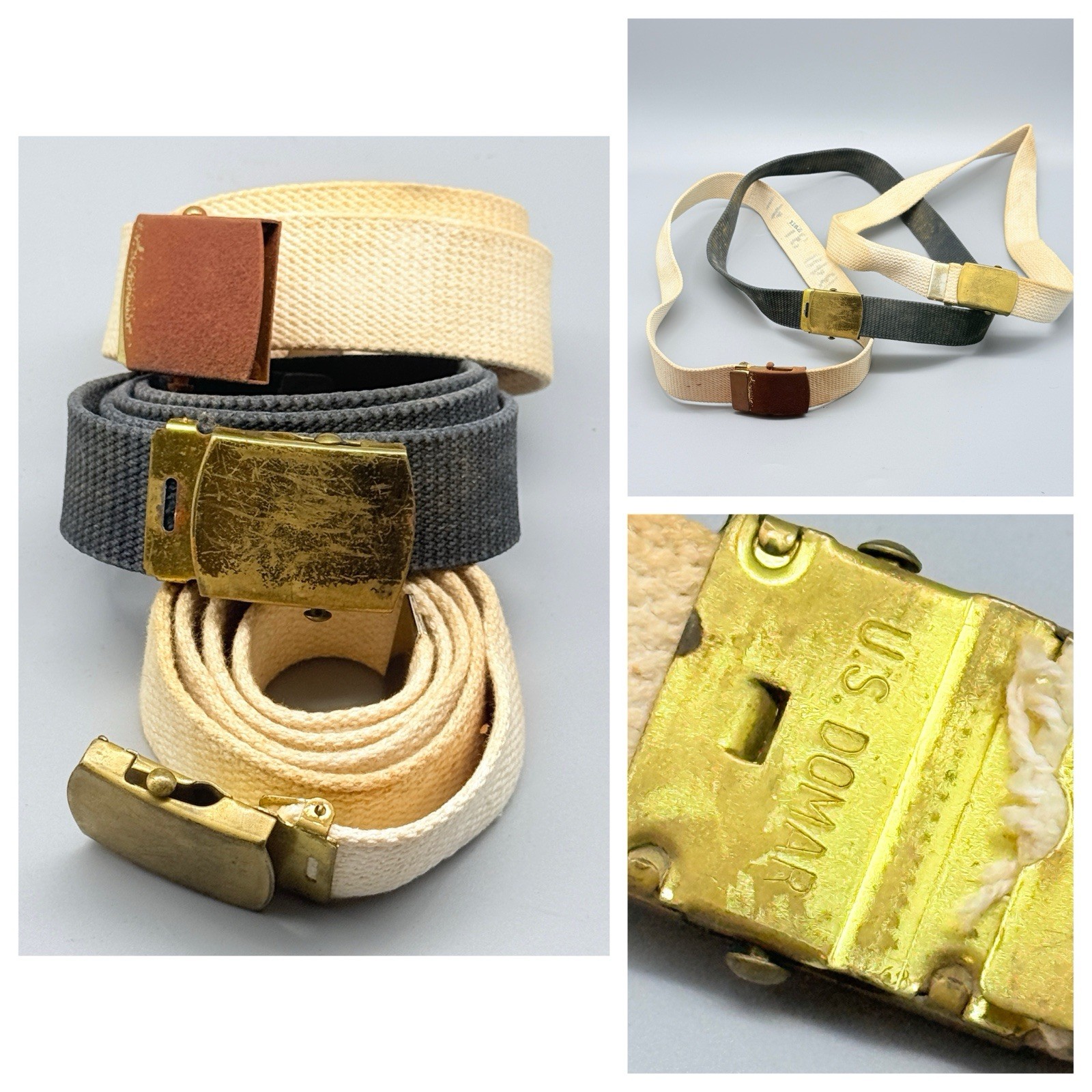 VTG 1960's Vietnam Era Trouser Dress Web Belts USN Navy White Blue Brass Buckle