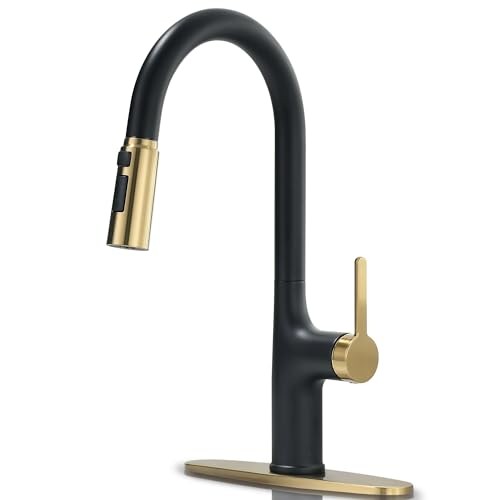 Kitchen Faucets Kitchen Faucet with Pull Down Sprayer, High Arc Black and Gold