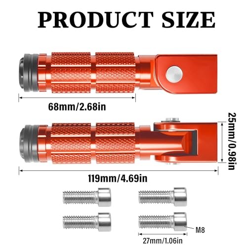 Motorcycle M8 Foot Pegs 90 Degree Foldable Bike Pegs CNC Anti Type B Orange