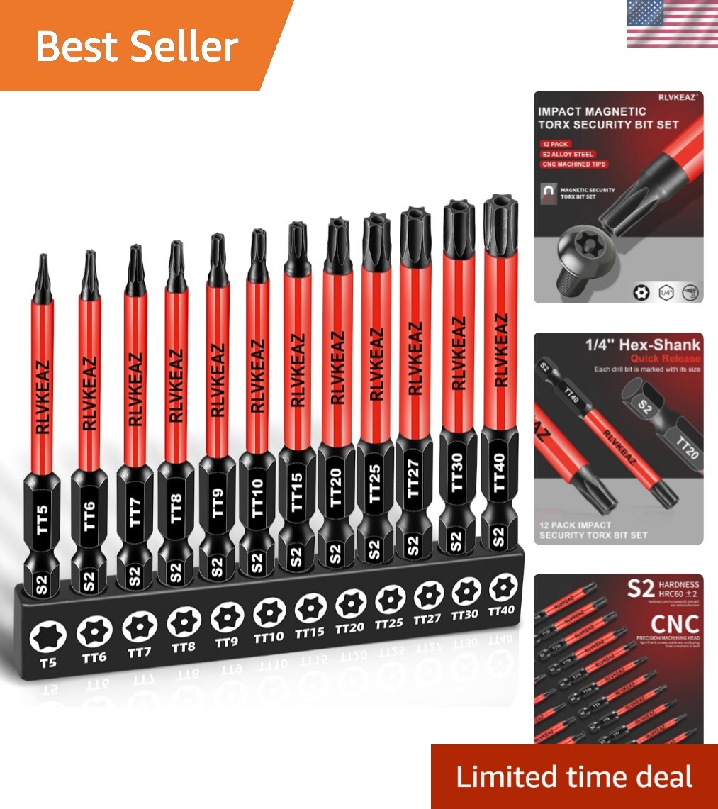 Magnetic Torx Safety Bits Set - 12 Professional Tools (3-Inch) for Durability