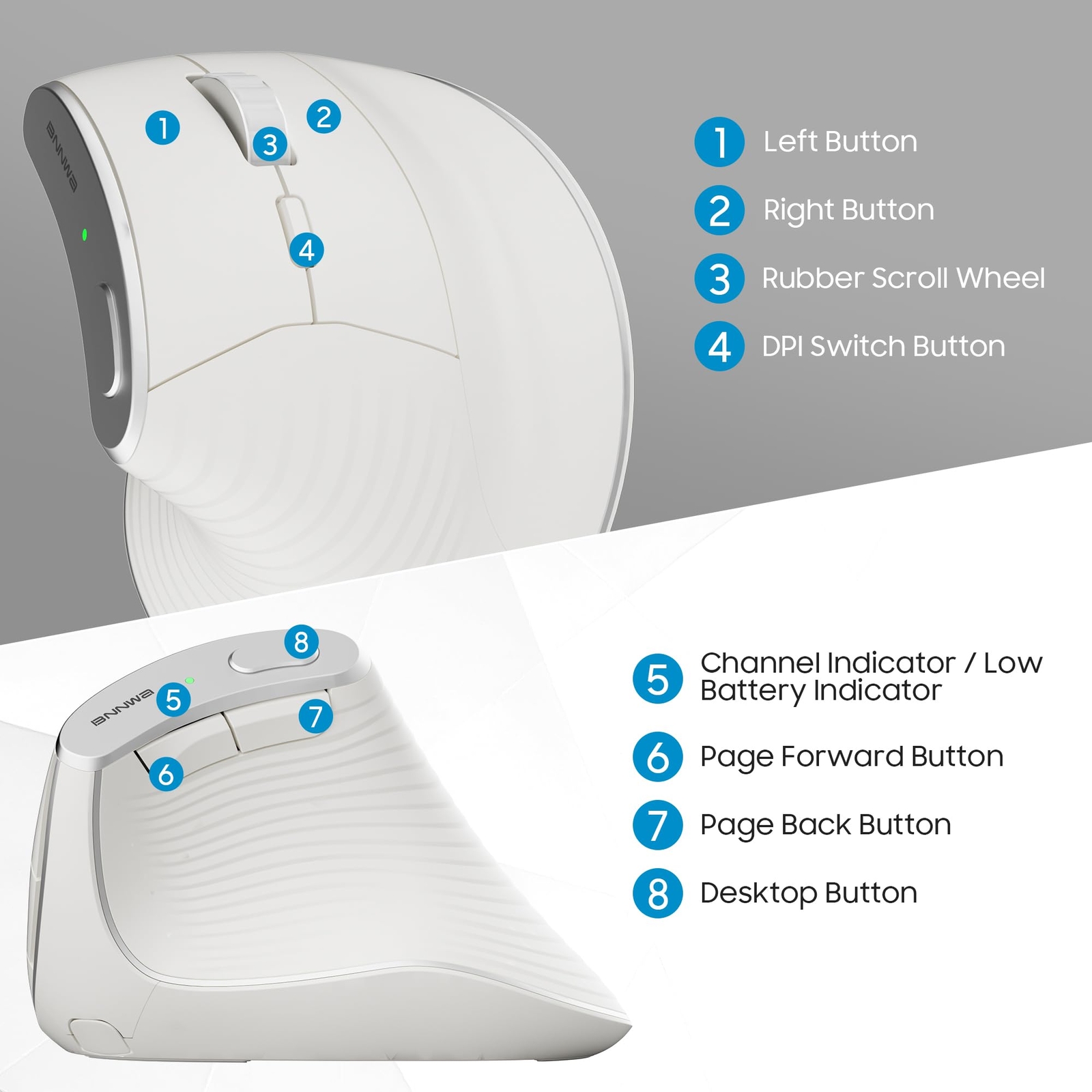 Wireless Vertical Ergonomic Mouse Multi-DeviceBluetooth + 2.4G Connection 4 A...