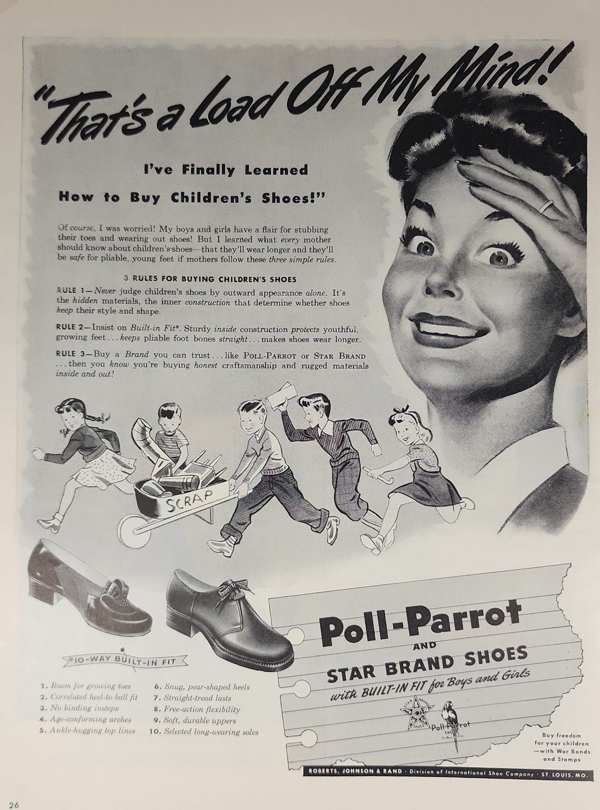 1943 Poll-Parrot And Star Brand Shoes Vintage Print Ad Footwear Ephemera