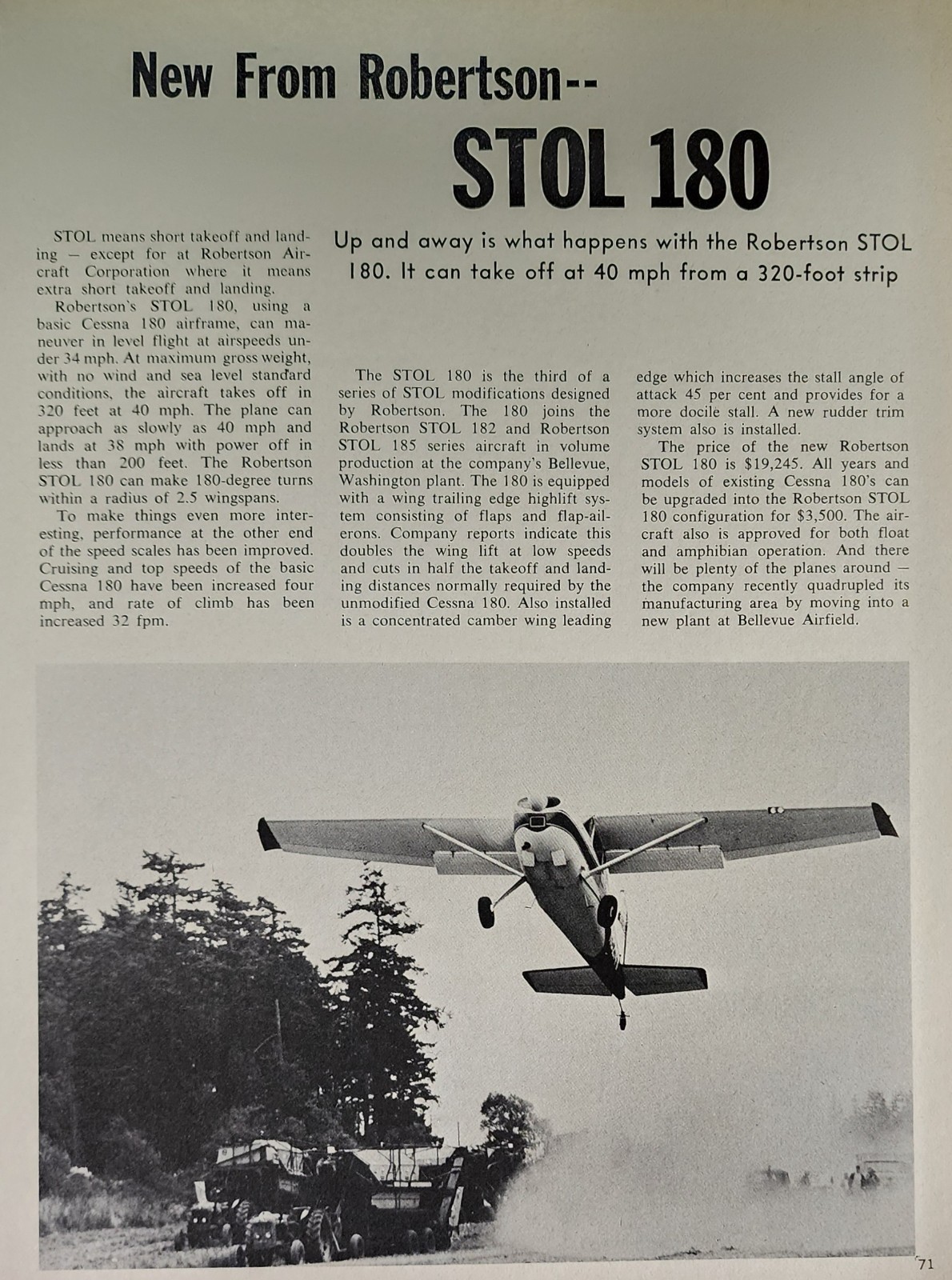 Robertson Stol Plane Aircraft Plane Picture Magazine Article Ad Original Vtg