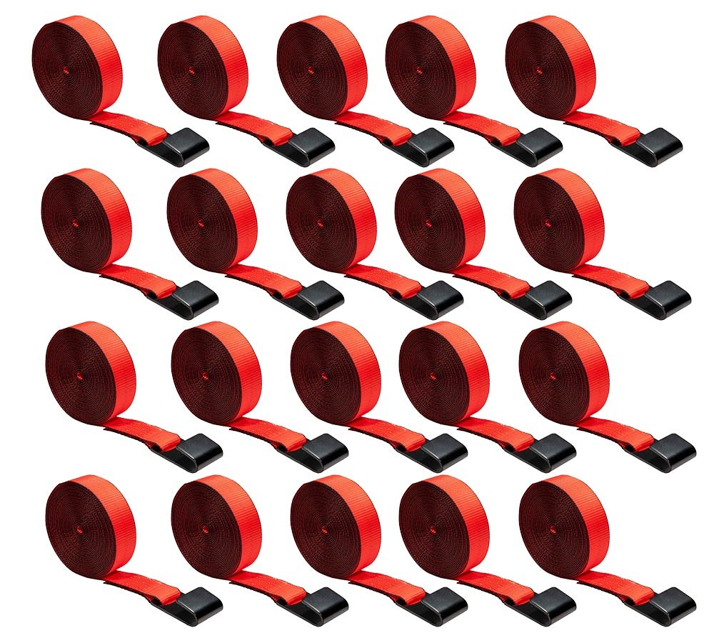20Pcs 2"x30' Heavy Duty Red Winch Straps Tie Down w/Flat Hook WLL# 3,333 lbs