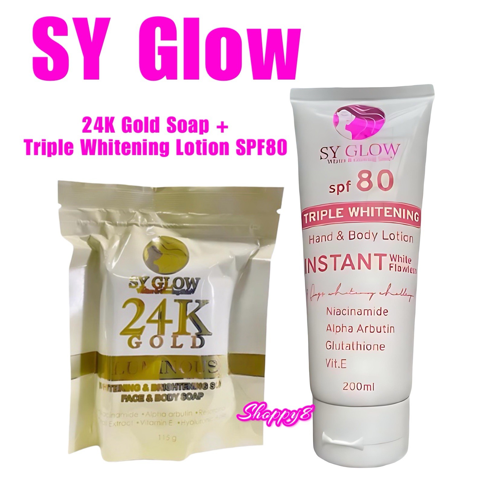 SY GLOW 24K Gold Luminous Whitening Soap + Triple Whitening Lotion SPF80