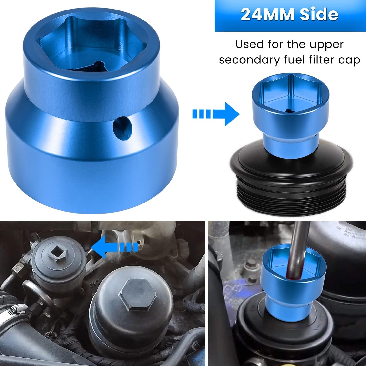 Filter Socket 24mm / 36mm Reversible Filter Cap Remover and Installer Blue