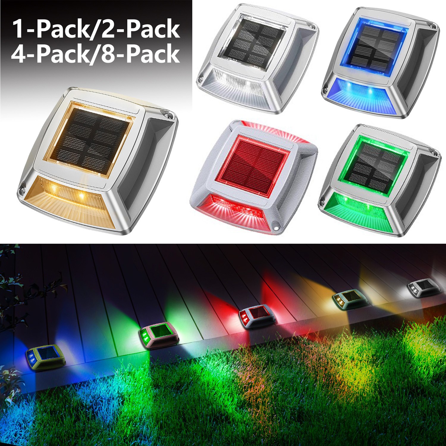 CLAONER 1 Pack Solar Deck Lights Outdoor Solar Driveway Dock Lights Step Lights