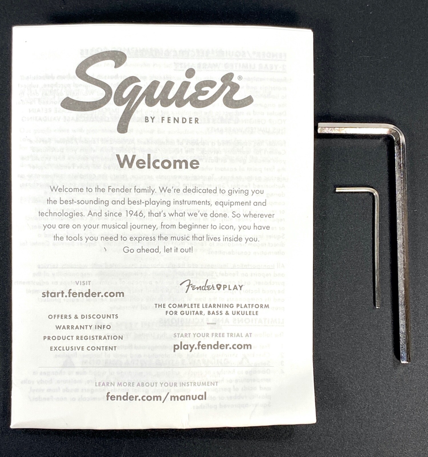 Fender Squier Truss Rod Wrench & Saddle Height Key & Owner's Manual Strat Tele