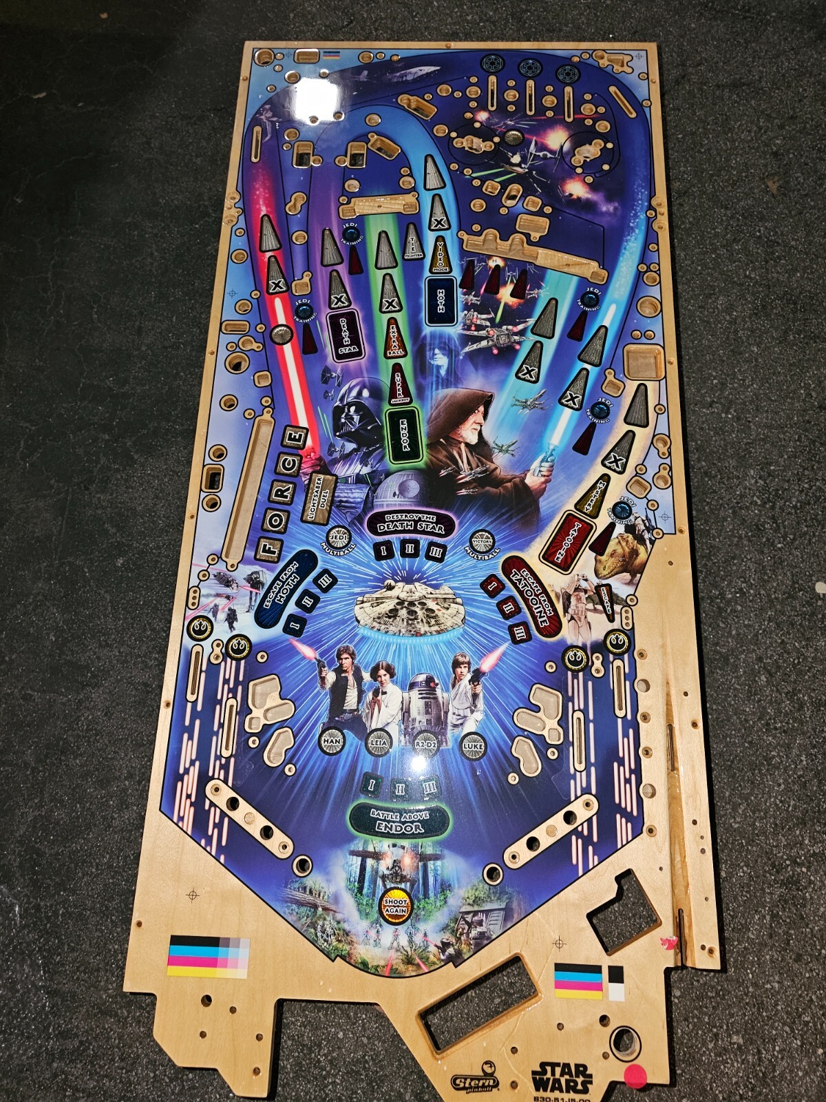 Stern Pinball Machine Premium STAR WARS Wood Play Field 45"x20" CARRIE FISHER