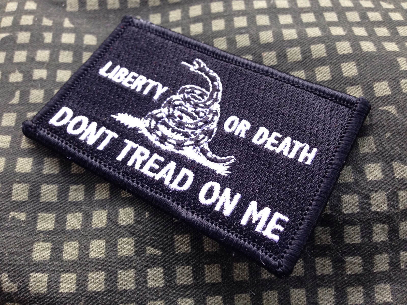 Liberty Or Death Dont Tread On Me Embroidered Patch Black White