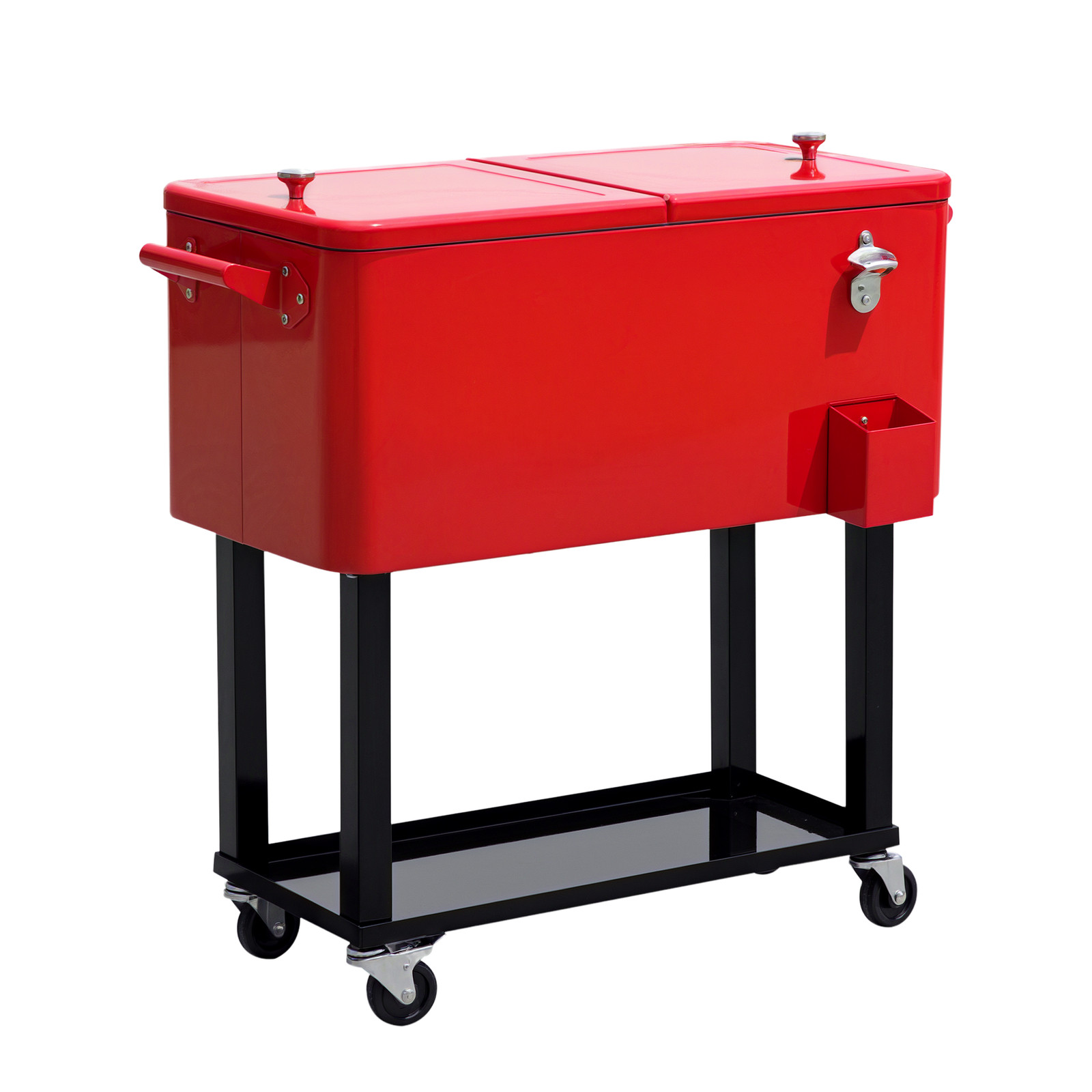 80Qt Outdoor Rolling Cooler Cart Ice Beer Beverage Chest Party Portable Red