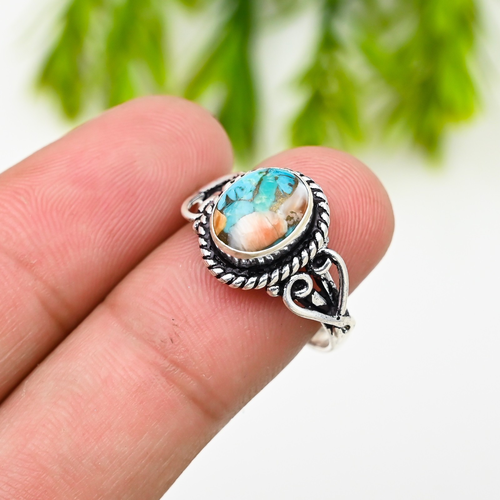 Spiny Oyster Gemstone 925 Sterling Silver Ring Handmade Jewelry Ring For Gift