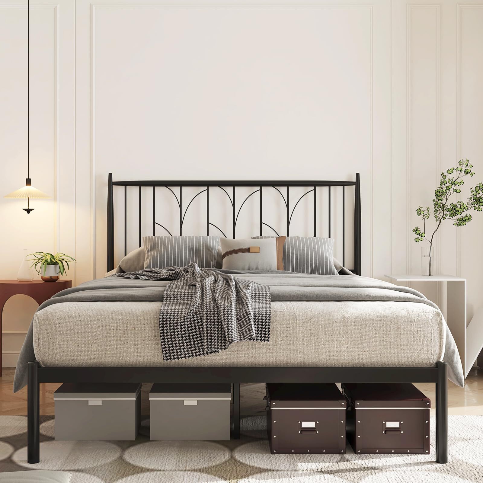 Full Size Metal Platform Bed Frame with Foundation Headboard Heavy Duty