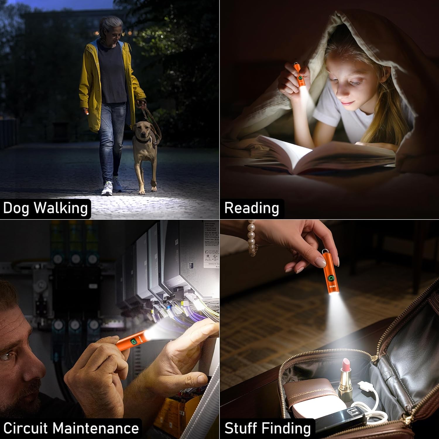 Orange Rechargeable Mini Keychain Flashlight 3 Modes Waterproof EDC Light