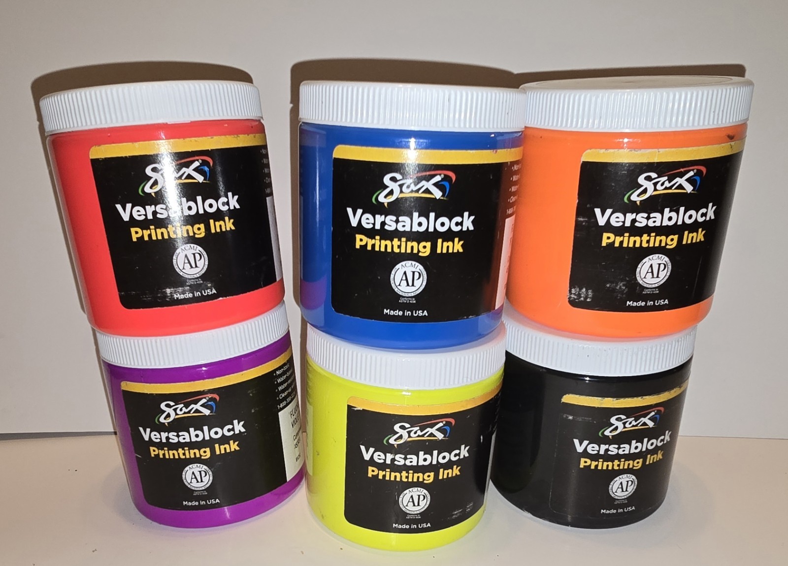 6 Flourescent Sealed 8 oz Versablock Printing Inks. USA MADE
