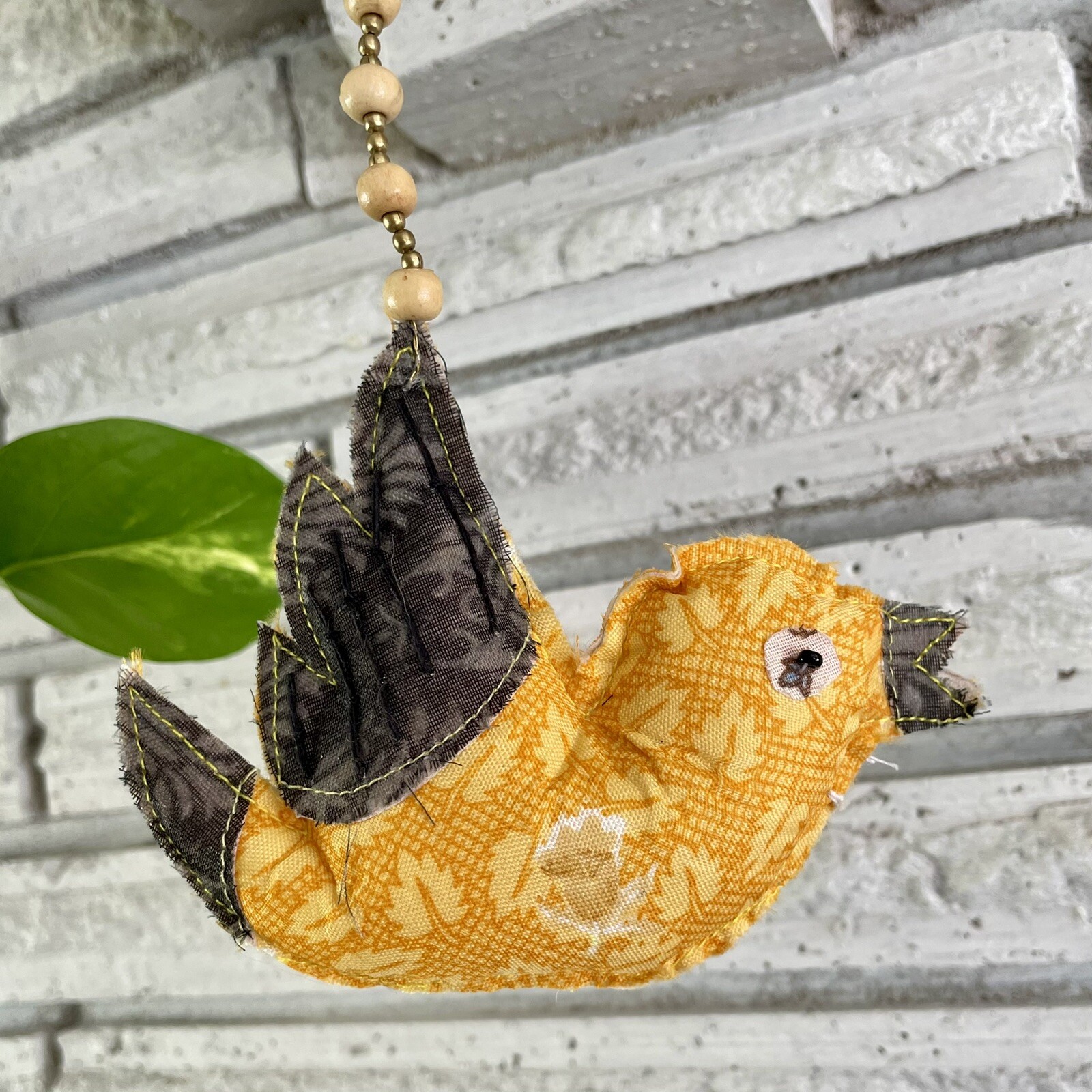 Recycled Fabric Bird Hanging Accent 12 Inch