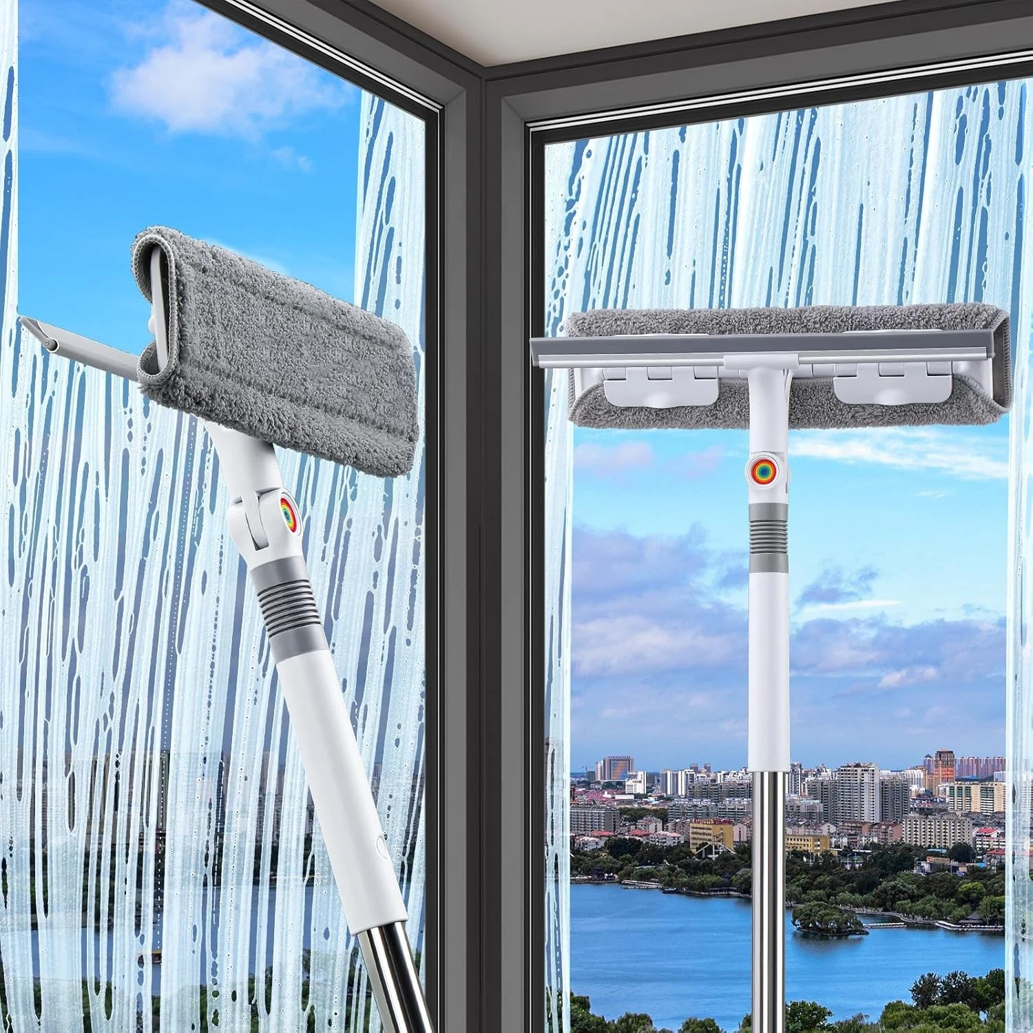 126‘’ Squeegee for Window Cleaning, 2-In-1 Window Cleaner Tool with Extension Po
